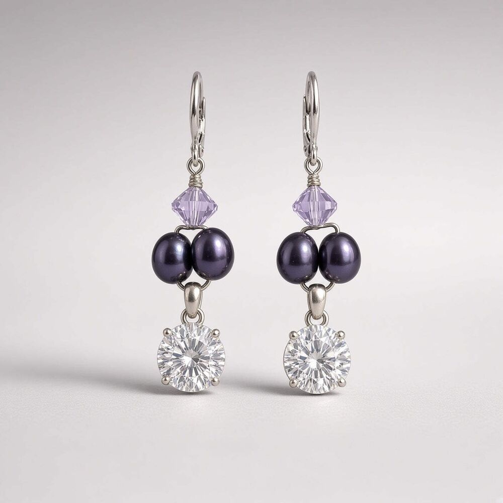 Closeout 925 freshwater pearl and Cubic Zirconia Earring